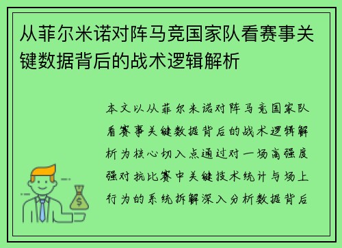 从菲尔米诺对阵马竞国家队看赛事关键数据背后的战术逻辑解析